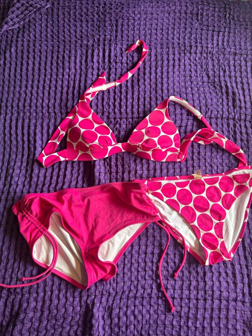 2000s Victoria's Secret Pink&White Polka Dot Bikini Top and Two bottoms